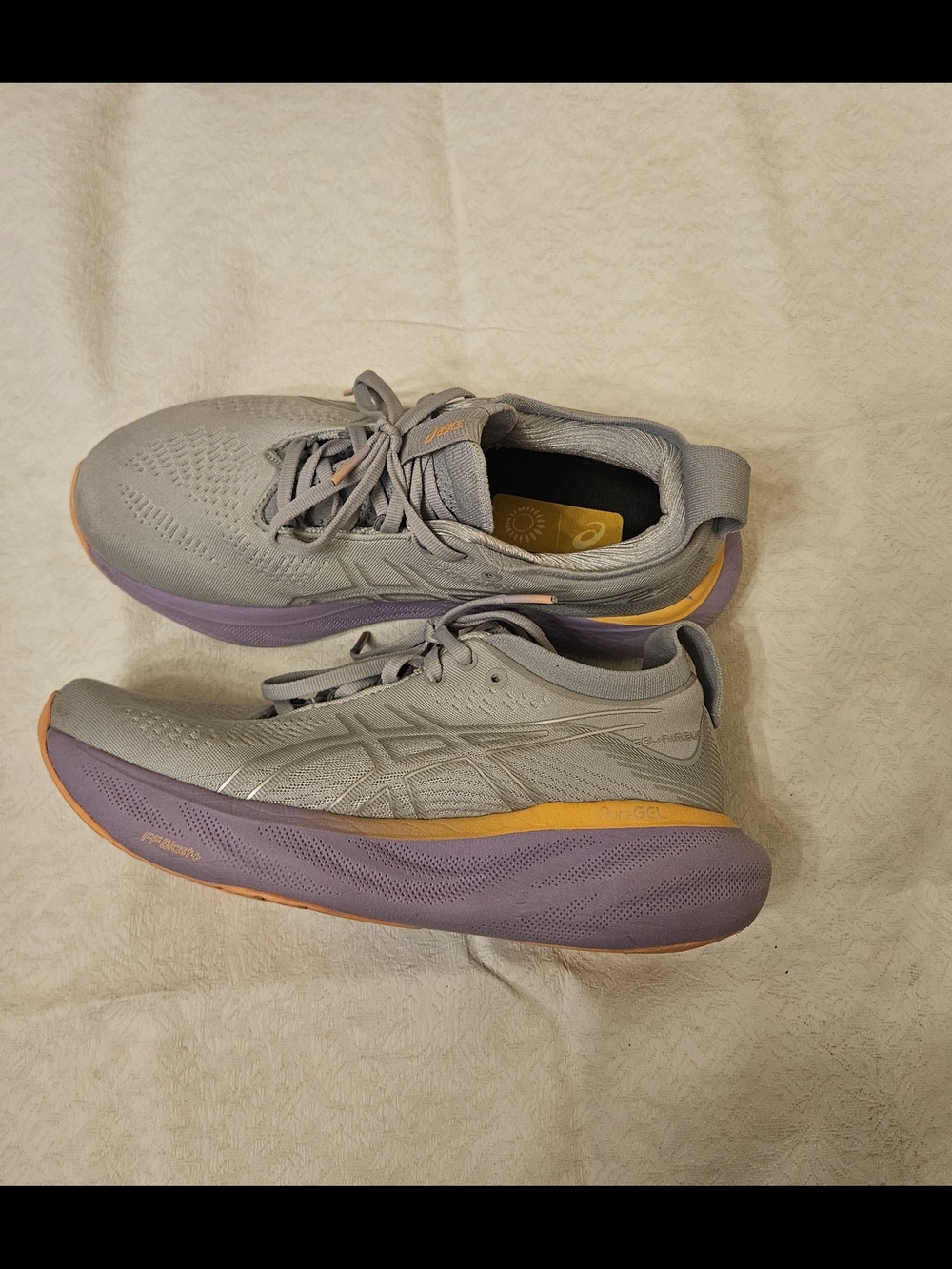 Asics Light Gray Running Shoes with Lavender Midsole and Yellow Accent - Picture 2 of 4
